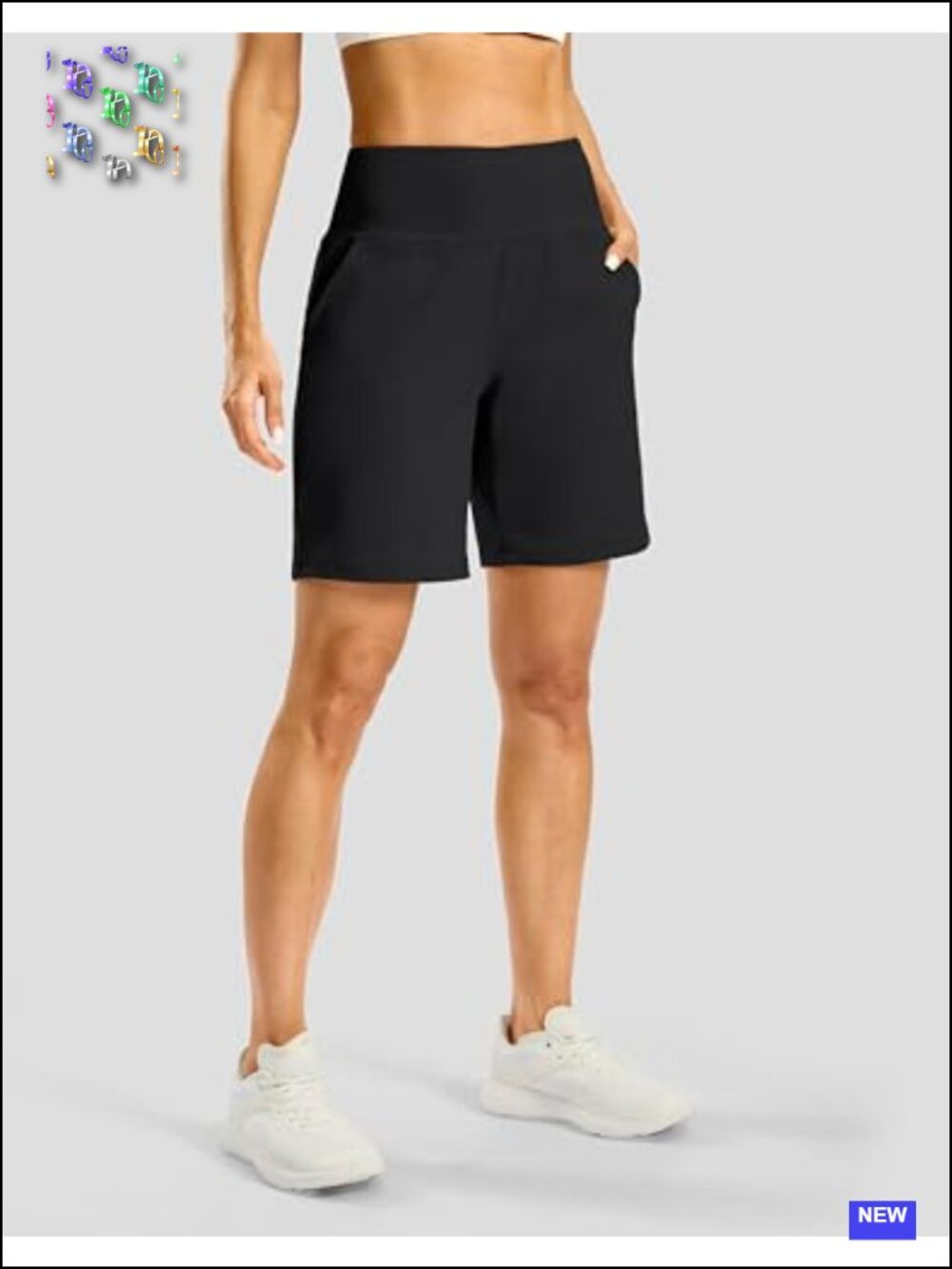 High Waisted Athletic Bermuda Shorts 7" with Zipper Pockets - Stretchy Running - Picture 3 of 6